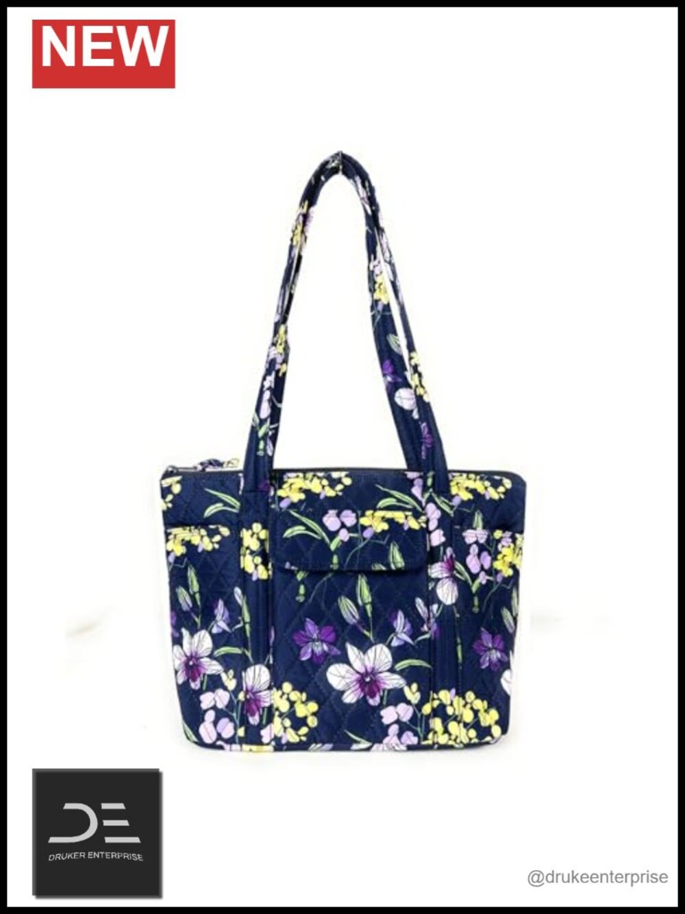 Quilted Small Tote Bag, Lightweight Fabric Handbag with Multiple Pockets